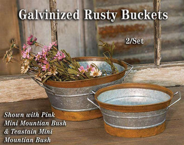 2/Set, Rusty Galvanized Buckets - The Fox Decor